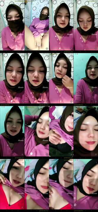 kajol hijab baju pink live colmek (9)