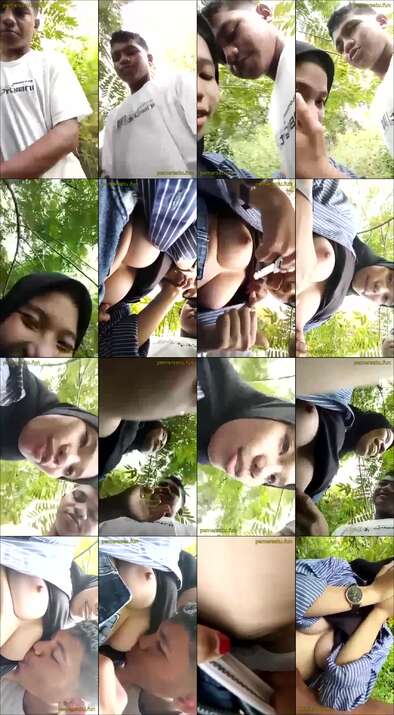 sepong nyusu hijab hitam di taman